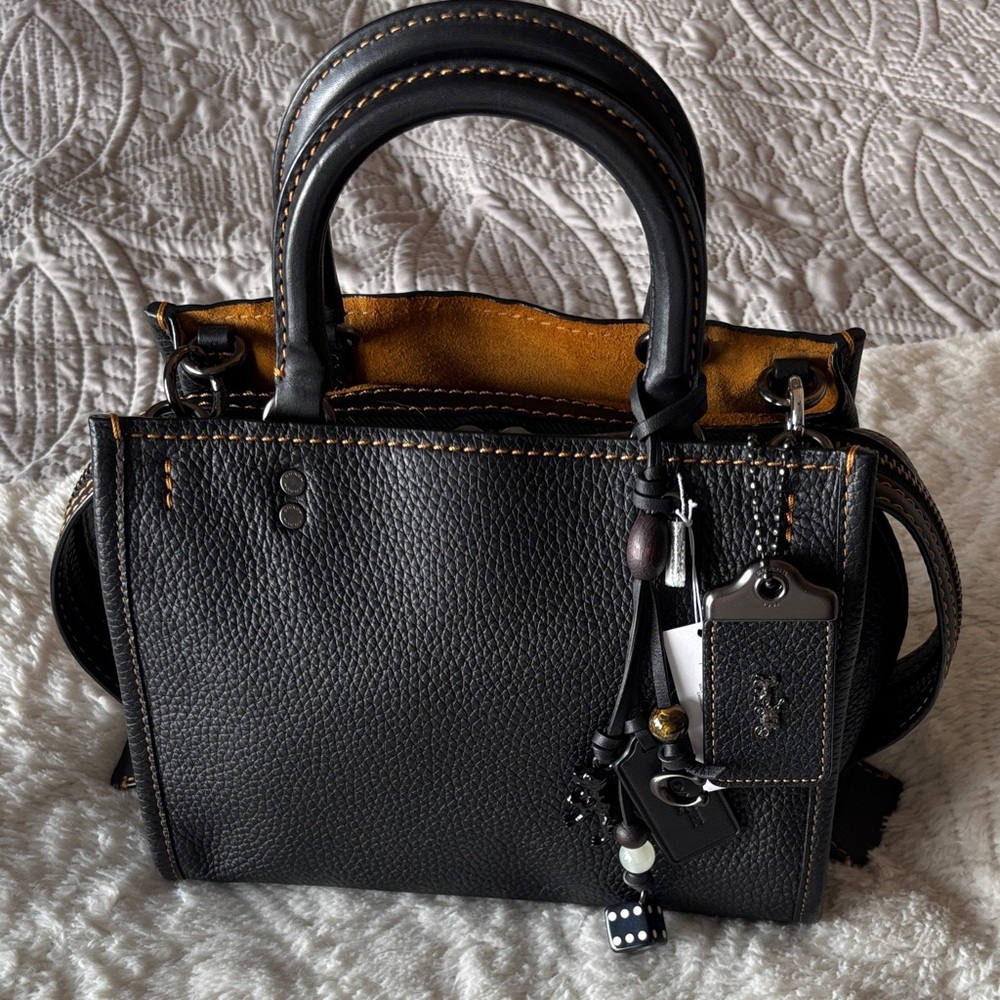 Coach 1941 Rogue 25 in Black w/ Black Hardware + NWT Coach Charm